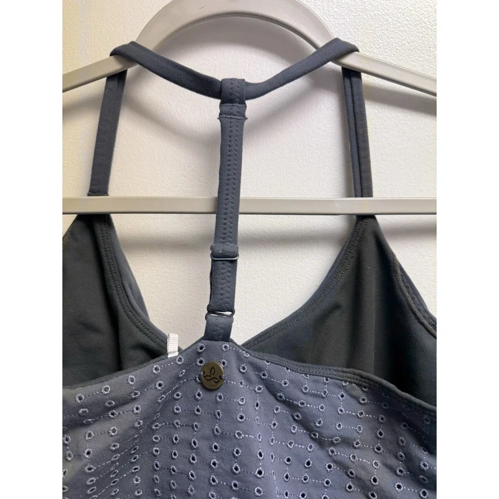 PrAna's Faro Bralette in Chalkboard Grey Medium Eyelet Halter T Back Stretch